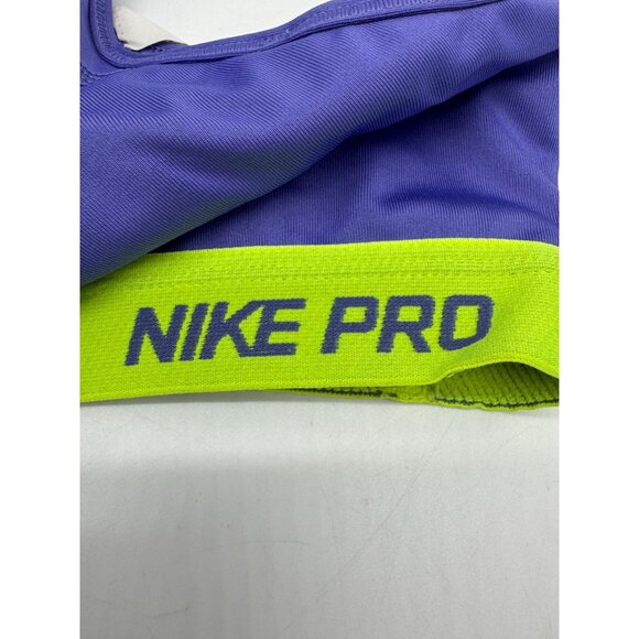 Nike Pro Womens Dri-Fit Sports Bra Size M Purple Neon Green Logo Racerback Gym - Picture 3 of 8